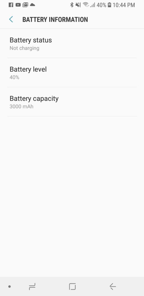 image of battery capacity of samsung galaxy s9