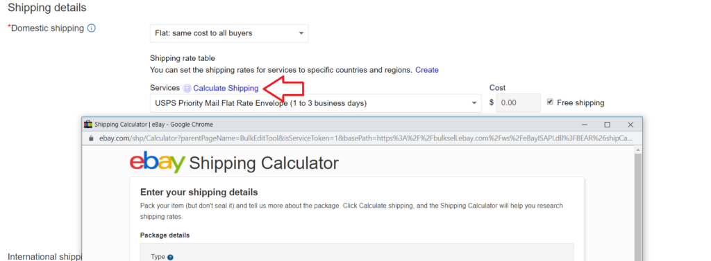 image of ebay shipping calculator