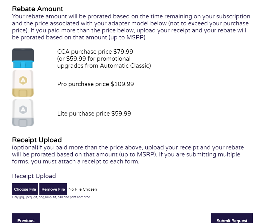 image of automatic rebate check purchase price